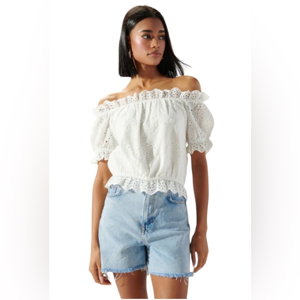 Sugar Lips - Niles Eyelet Lace Off The Shoulder
Crop Top Blouse-Size Small